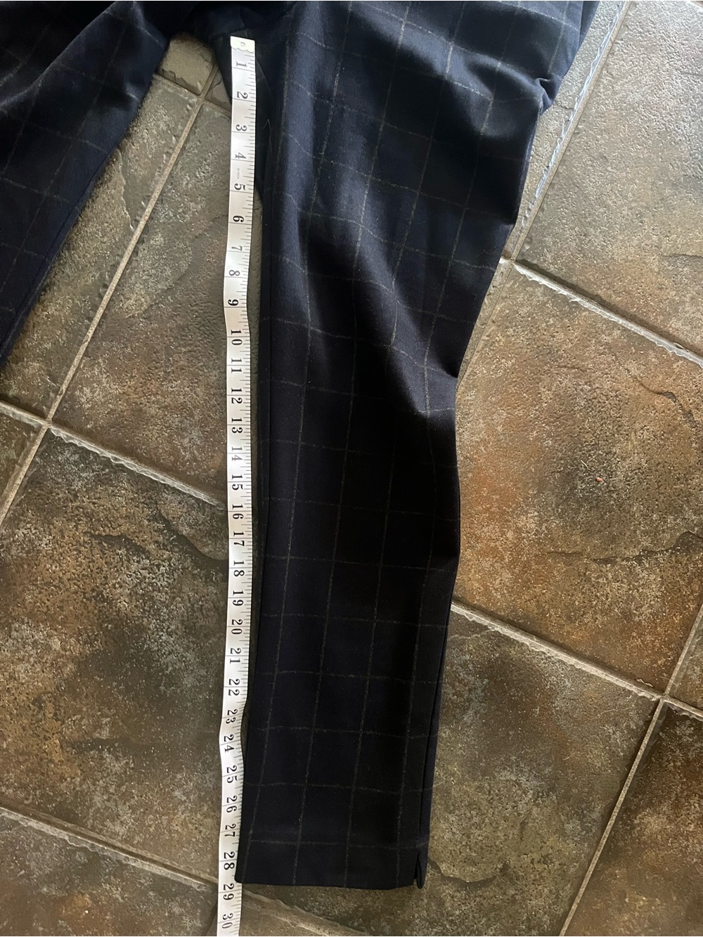 Theory Straight Trouser Navy Windowpane Knit Pants Size 8 Stretch Career Office - Picture 9 of 10